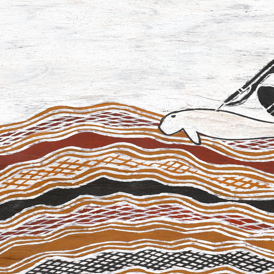 Aboriginal Artwork by Wulu Marawili Mikariny Muluminya, Yathikpa, 78x42cm Bark