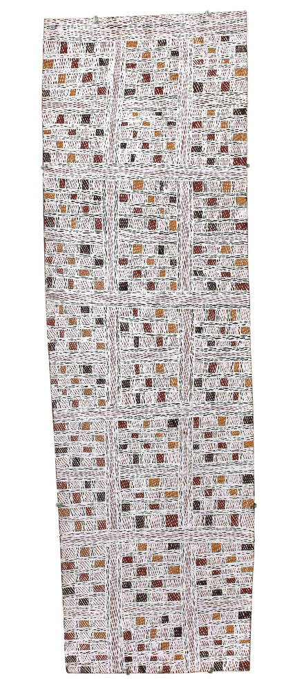 Aboriginal Artwork by Yimula Munuŋgurr, Djapu Design, 116x34cm Bark