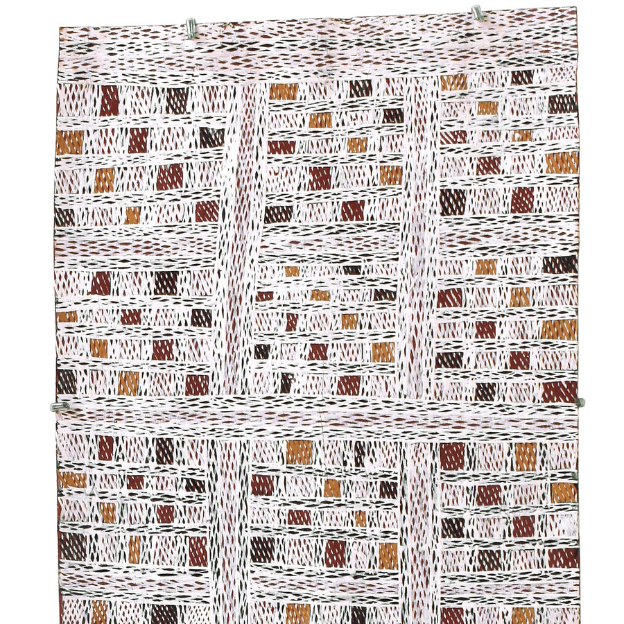 Aboriginal Artwork by Yimula Munuŋgurr, Djapu Design, 116x34cm Bark