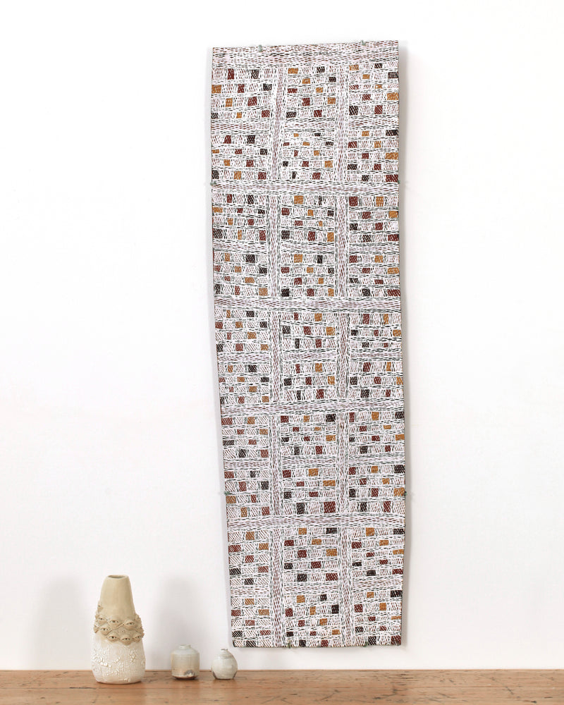 Aboriginal Artwork by Yimula Munuŋgurr, Djapu Design, 116x34cm Bark