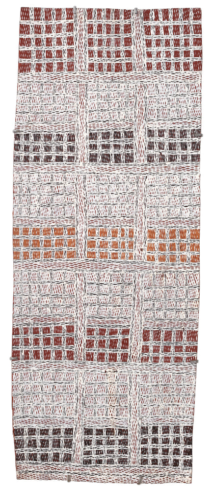 Aboriginal Artwork by Yimula Munuŋgurr, Djapu Design, 98x39cm Bark