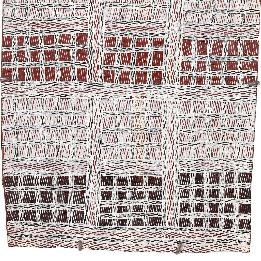 Aboriginal Artwork by Yimula Munuŋgurr, Djapu Design, 98x39cm Bark