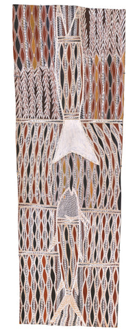 Aboriginal Artwork by Yinimala Gumana, Gupapuyŋu Ŋuykal, 162x57cm Bark
