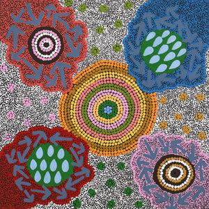 Aboriginal Artwork by Yvonne Nangala Gallagher, Ngapa Jukurrpa (Water Dreaming) - Pirlinyarnu, 40x40cm - ART ARK®
