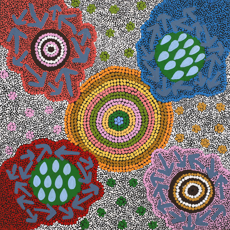 Aboriginal Artwork by Yvonne Nangala Gallagher, Ngapa Jukurrpa (Water Dreaming) - Pirlinyarnu, 40x40cm