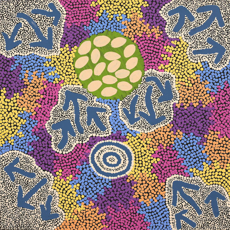 Aboriginal Artwork by Yvonne Nangala Gallagher, Yankirri Jukurrpa (Emu Dreaming) - Ngarlikurlangu, 40x40cm