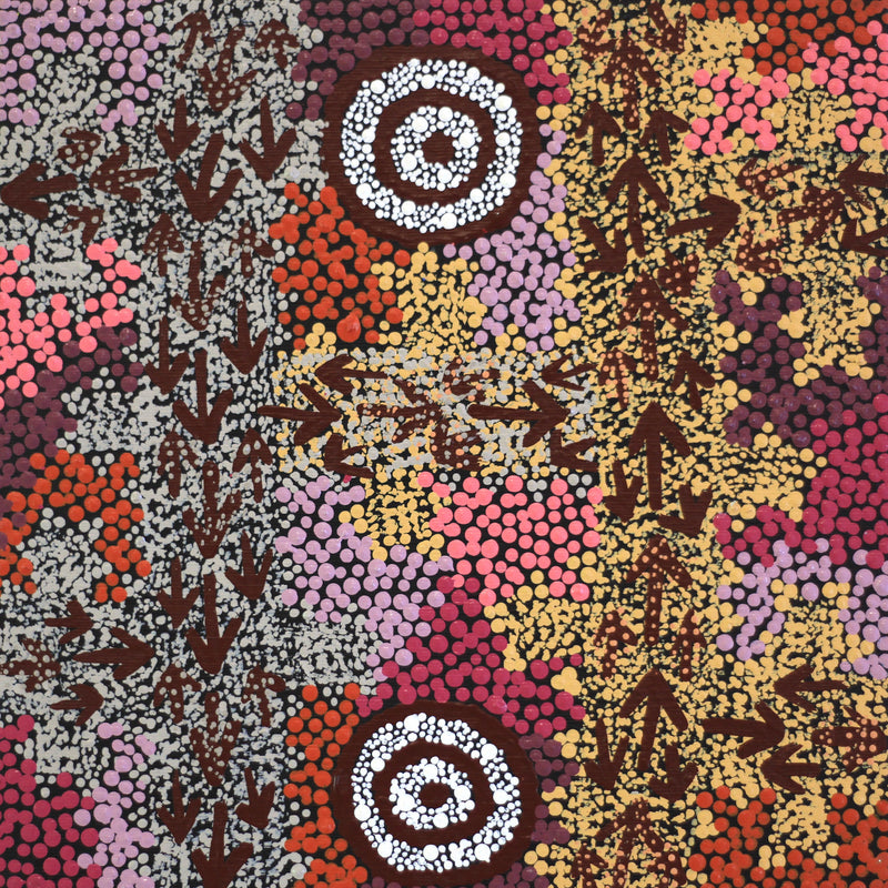 Aboriginal Artwork by Yvonne Nangala Gallagher, Yankirri Jukurrpa (Emu Dreaming), 30x30cm