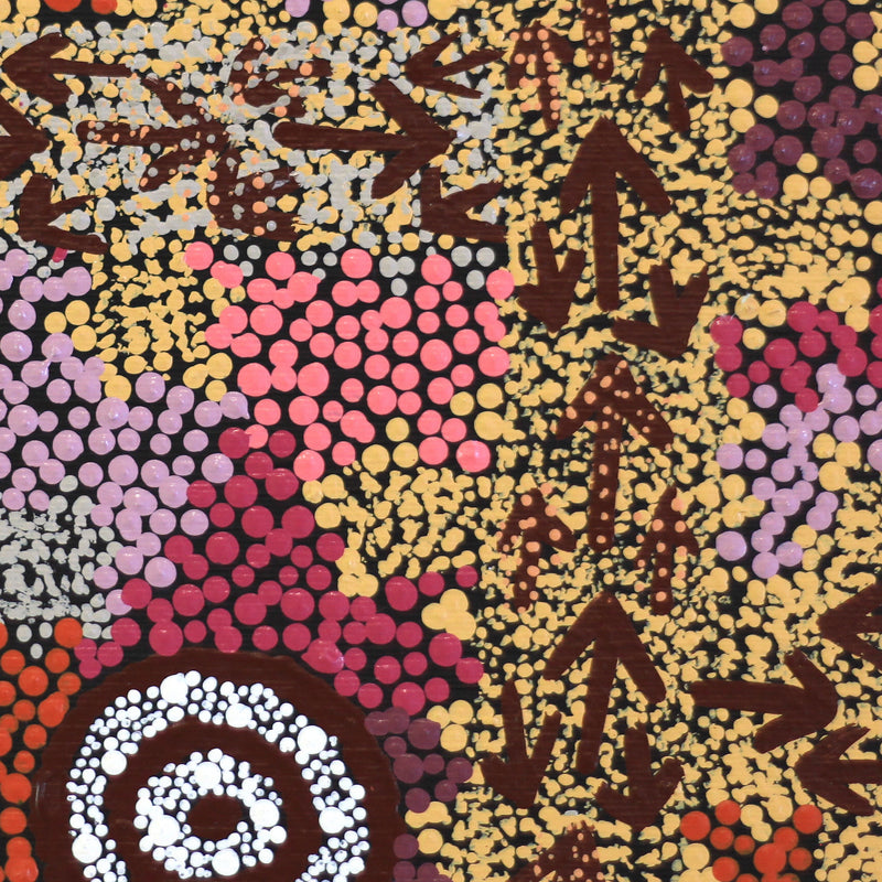 Aboriginal Artwork by Yvonne Nangala Gallagher, Yankirri Jukurrpa (Emu Dreaming), 30x30cm