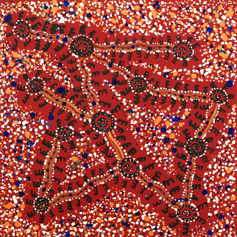 Aboriginal Artwork by Zachias Japanangka Williams, Ngapa Jukurrpa (Water Dreaming) - Wapurtali, 30x30cm