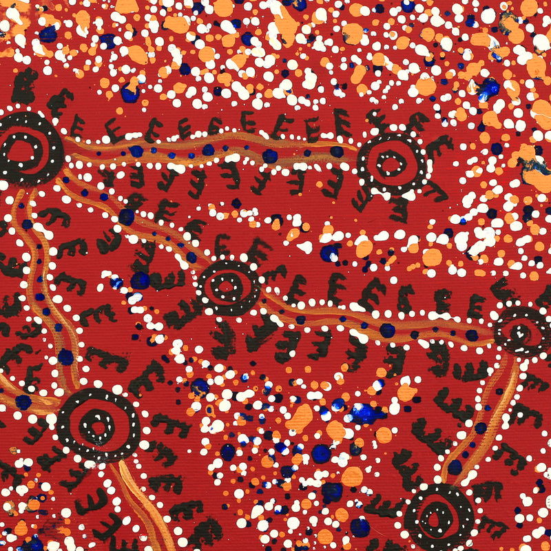 Aboriginal Artwork by Zachias Japanangka Williams, Ngapa Jukurrpa (Water Dreaming) - Wapurtali, 30x30cm