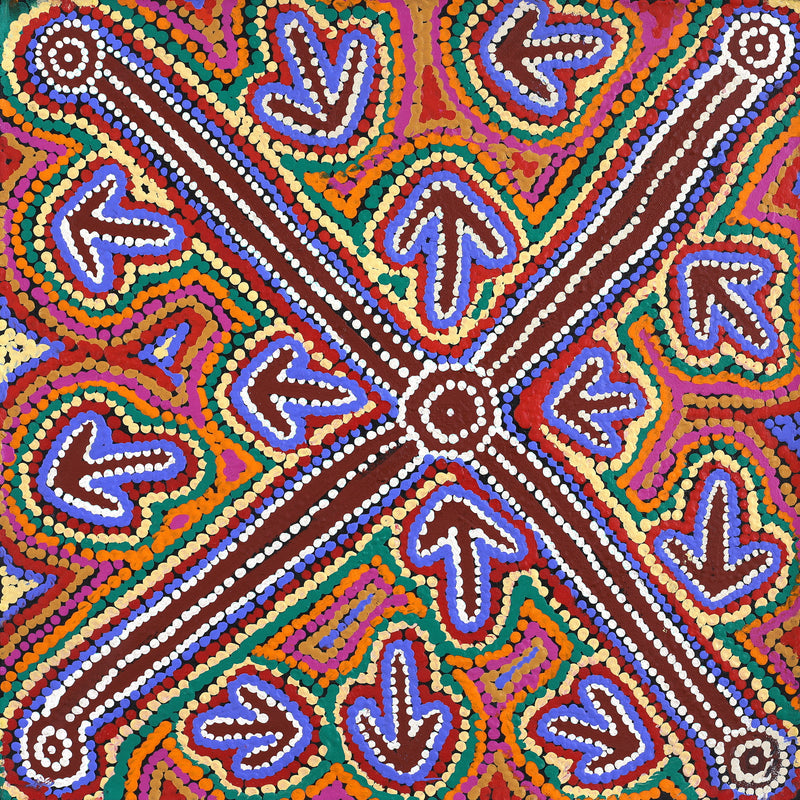 Aboriginal Artwork by Zenaida Nampijinpa Gallagher, Yankirri Jukurrpa (Emu Dreaming) - Ngarlikurlangu, 46x46cm