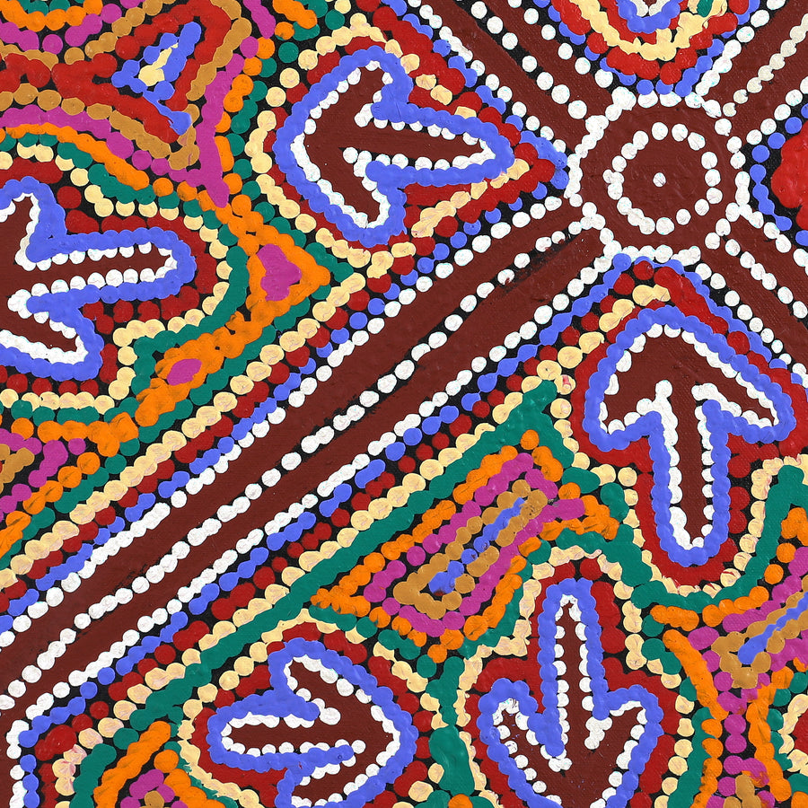 Aboriginal Artwork by Zenaida Nampijinpa Gallagher, Yankirri Jukurrpa (Emu Dreaming) - Ngarlikurlangu, 46x46cm