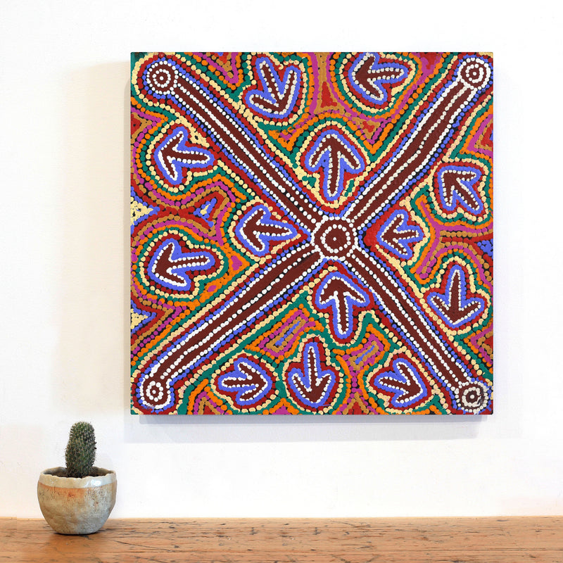 Aboriginal Artwork by Zenaida Nampijinpa Gallagher, Yankirri Jukurrpa (Emu Dreaming) - Ngarlikurlangu, 46x46cm