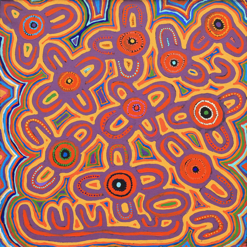 Aboriginal Artwork by Ada Nangala Dixon, Ngapa Jukurrpa (Water Dreaming) - Puyurru, 76x76cm