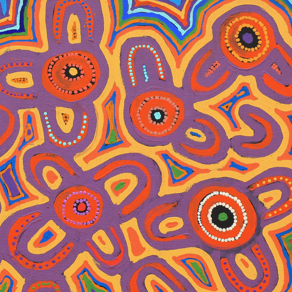 Aboriginal Artwork by Ada Nangala Dixon, Ngapa Jukurrpa (Water Dreaming) - Puyurru, 76x76cm