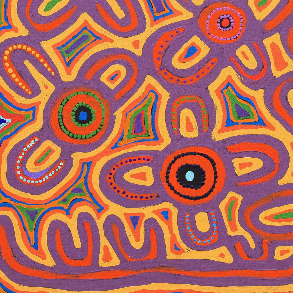 Aboriginal Artwork by Ada Nangala Dixon, Ngapa Jukurrpa (Water Dreaming) - Puyurru, 76x76cm