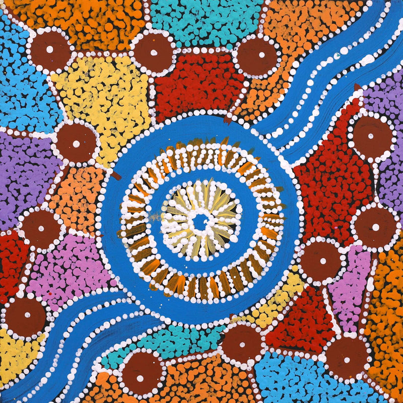 Aboriginal Artwork by Alfreda Nungarrayi Martin, Ngapa Jukurrpa (Water Dreaming) - Puyurru, 30x30cm