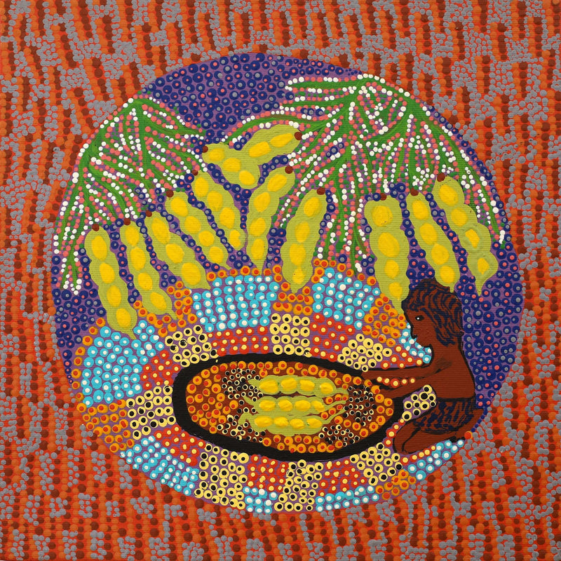Aboriginal Artwork by Amy Napaljarri Dixon, Bush Tucker, 30x30cm