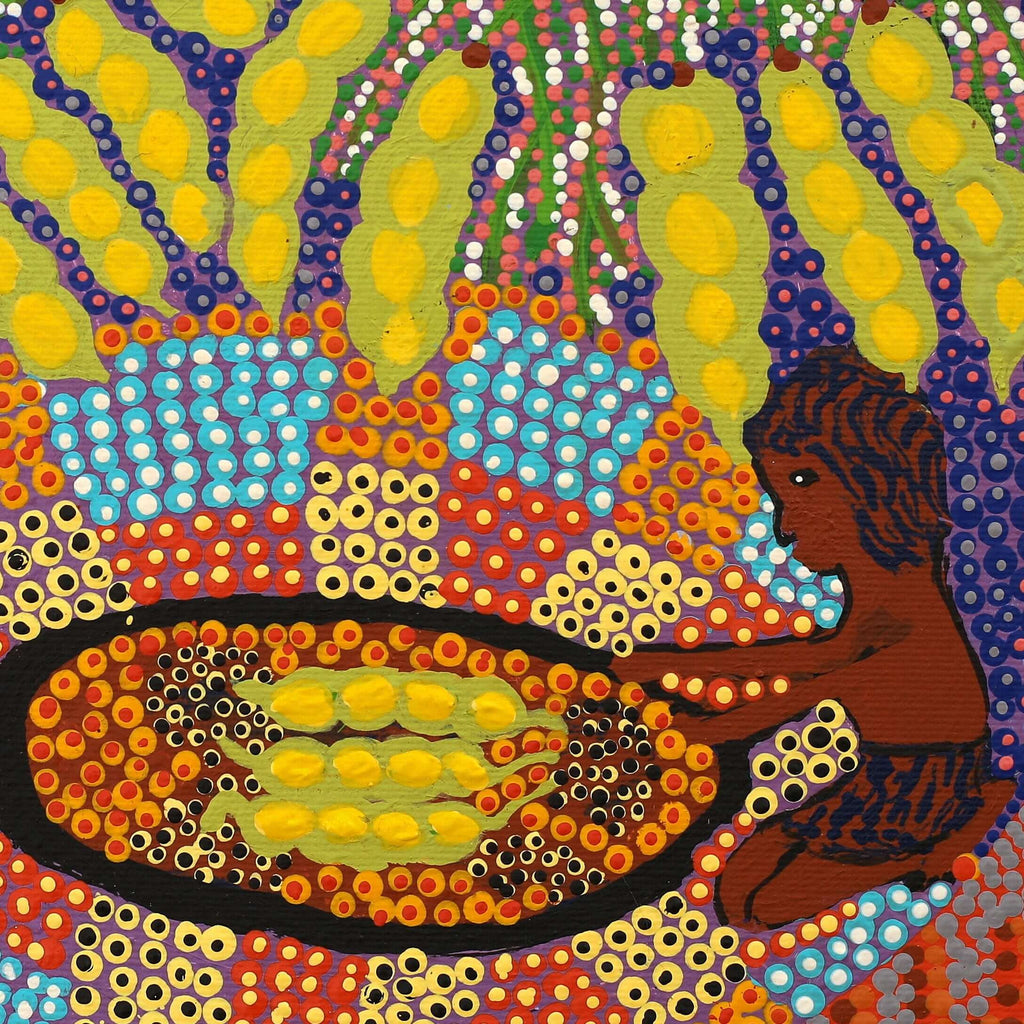 Aboriginal Artwork by Amy Napaljarri Dixon, Bush Tucker, 30x30cm