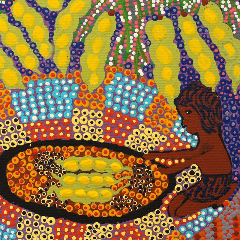 Aboriginal Artwork by Amy Napaljarri Dixon, Bush Tucker, 30x30cm