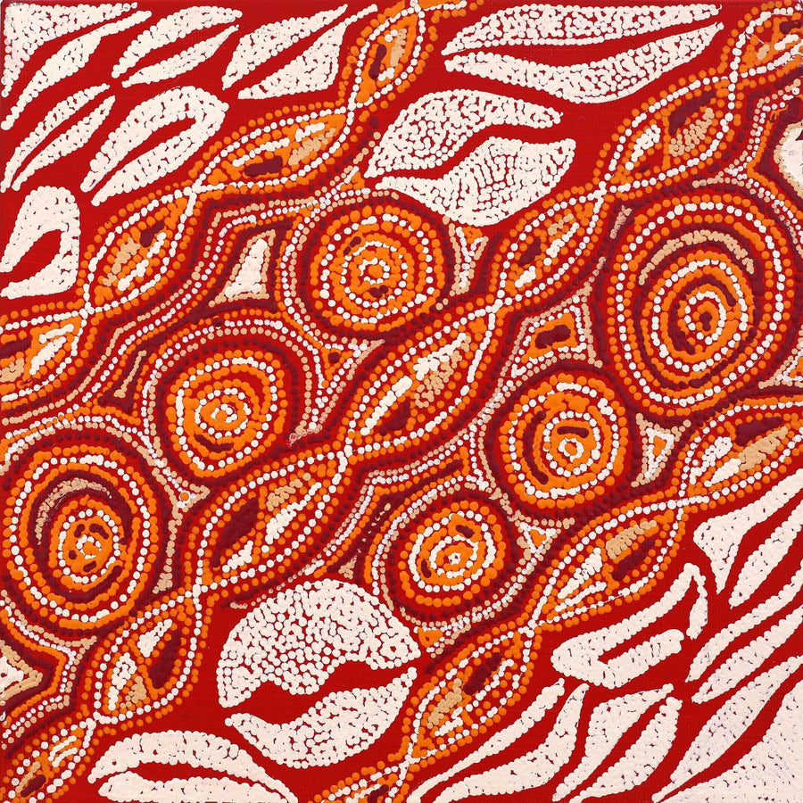 Aboriginal Artwork by Angelina Nampijinpa Tasman, Ngapa Jukurrpa (Water Dreaming) - Pirlinyarnu, 30x30cm