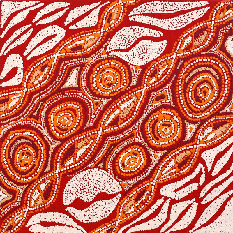 Aboriginal Artwork by Angelina Nampijinpa Tasman, Ngapa Jukurrpa (Water Dreaming) - Pirlinyarnu, 30x30cm