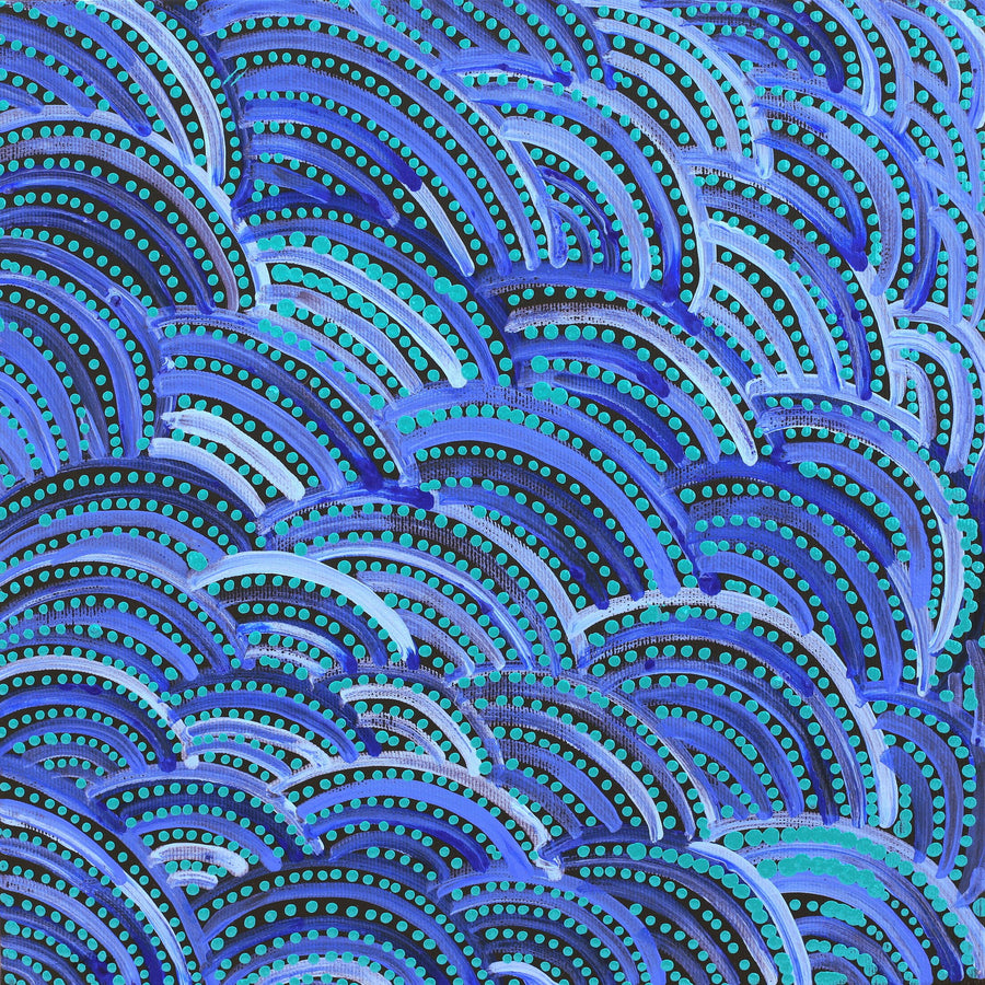 Aboriginal Artwork by Casper Japaljarri Dixon, Ngapa Jukurrpa (Water Dreaming) - Puyurru, 30x30cm
