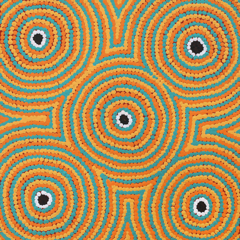 Aboriginal Artwork by Cecilia Napurrurla Wilson, Nguru Yurntumu-wana (Country around Yuendumu), 30x30cm