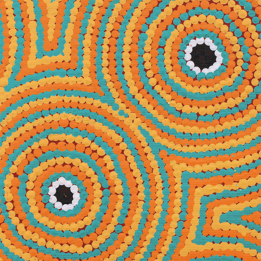 Aboriginal Artwork by Cecilia Napurrurla Wilson, Nguru Yurntumu-wana (Country around Yuendumu), 30x30cm