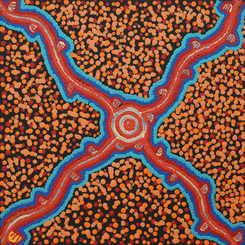 Aboriginal Artwork by Chantelle Napanangka Williams, Wardapi Jukurrpa (Goanna Dreaming) - Yarripilangu,, 30x30cm