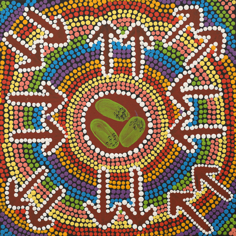 Aboriginal Artwork by Cherina Nampijinpa Singleton, Yankirri Jukurrpa (Emu Dreaming) - Ngarlikurlangu, 30x30cm