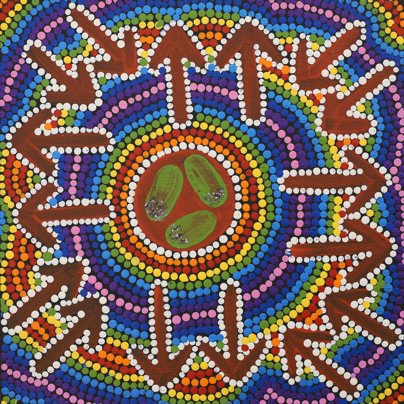 Aboriginal Artwork by Cherina Nampijinpa Singleton, Yankirri Jukurrpa (Emu Dreaming) - Ngarlikurlangu, 30x30cm
