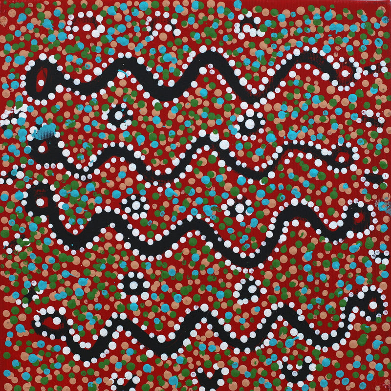 Aboriginal Artwork by Clarissa Nangala Williams, Ngapa Jukurrpa (Water Dreaming) - Puyurru, 30x30cm