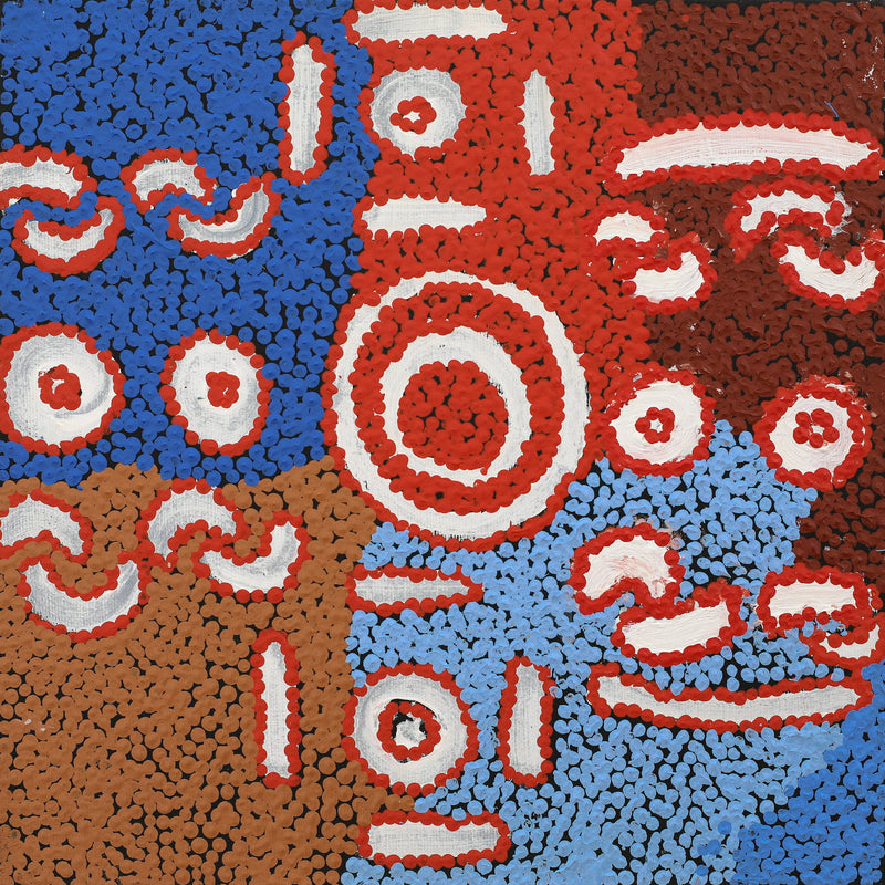 Aboriginal Artwork by Henry Jampijinpa Spencer, Wardapi Jukurrpa (Goanna Dreaming) - Yarripilangu, 30x30cm