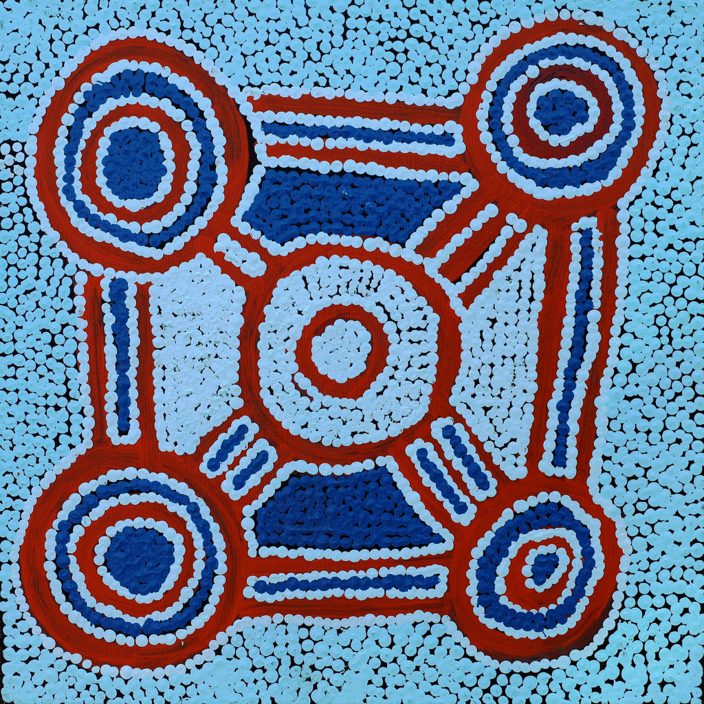 Aboriginal Artwork by Henry Jampijinpa Spencer, Wardapi Jukurrpa (Goanna Dreaming) - Yarripilangu, 30x30cm