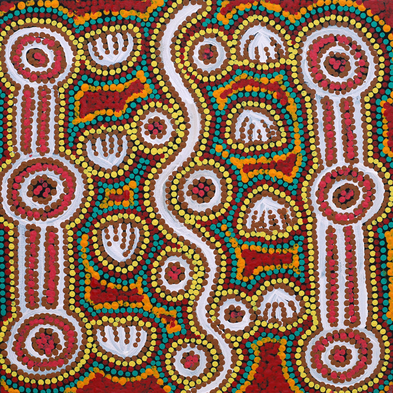 Aboriginal Artwork by Henry Jampijinpa Spencer, Wardapi Jukurrpa (Goanna Dreaming) - Yarripilangu, 30x30cm