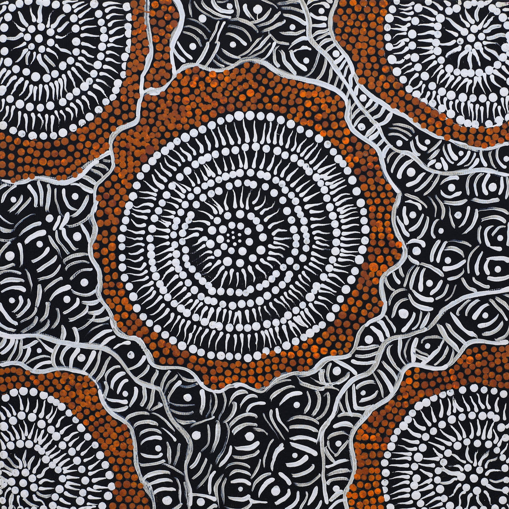Aboriginal Art by Janie Napangardi Williams, Ngarlkirdi Jukurrpa (Witchetty Grub Dreaming), 30x30cm - ART ARK®