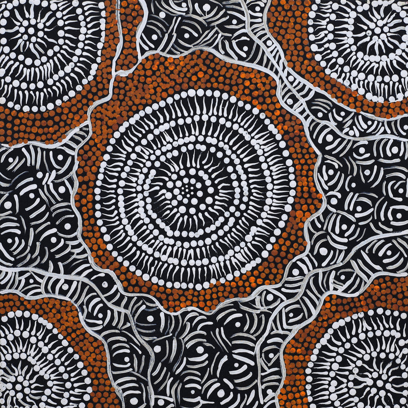 Aboriginal Artwork by Janie Napangardi Williams, Ngarlkirdi Jukurrpa (Witchetty Grub Dreaming), 30x30cm