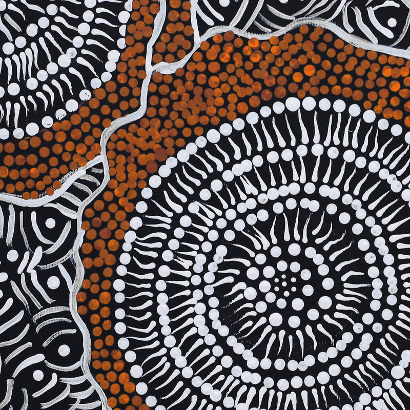 Aboriginal Artwork by Janie Napangardi Williams, Ngarlkirdi Jukurrpa (Witchetty Grub Dreaming), 30x30cm