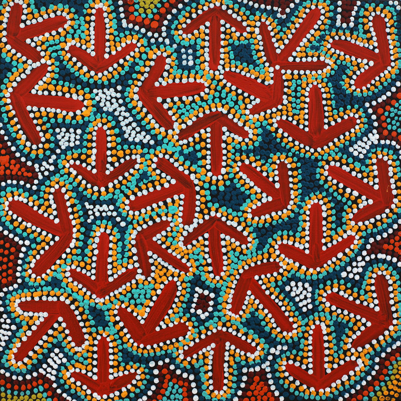 Aboriginal Artwork by Jeffrey Jangala Gallagher, Yankirri Jukurrpa (Emu Dreaming) - Ngarlikurlangu, 30x30cm