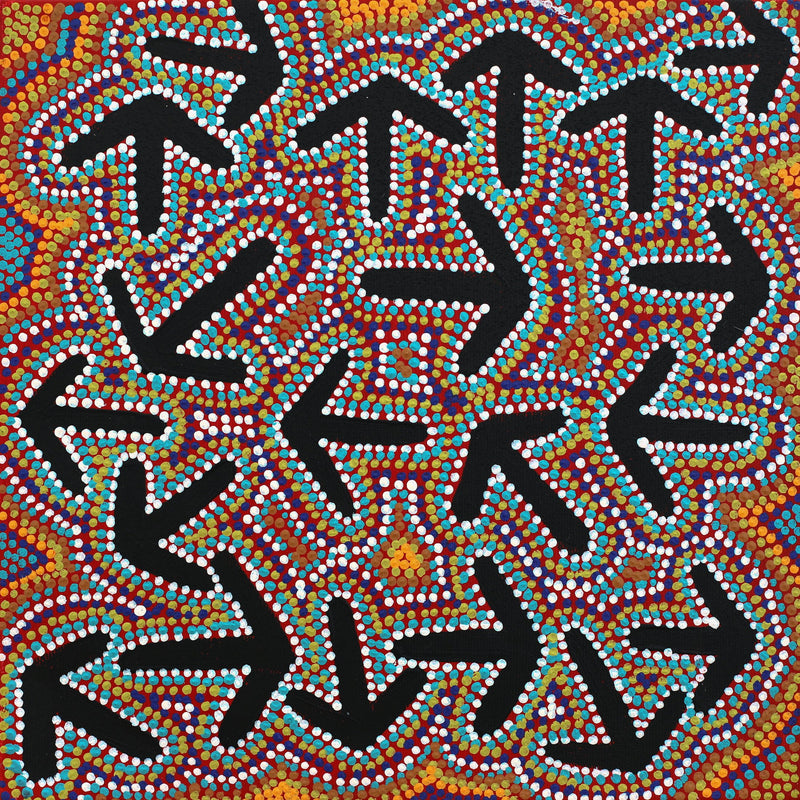 Aboriginal Artwork by Jeffrey Jangala Gallagher, Yankirri Jukurrpa (Emu Dreaming) - Ngarlikurlangu, 30x30cm