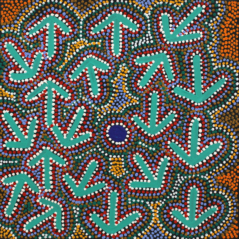 Aboriginal Artwork by Jeffrey Jangala Gallagher, Yankirri Jukurrpa (Emu Dreaming) - Ngarlikurlangu, 30x30cm