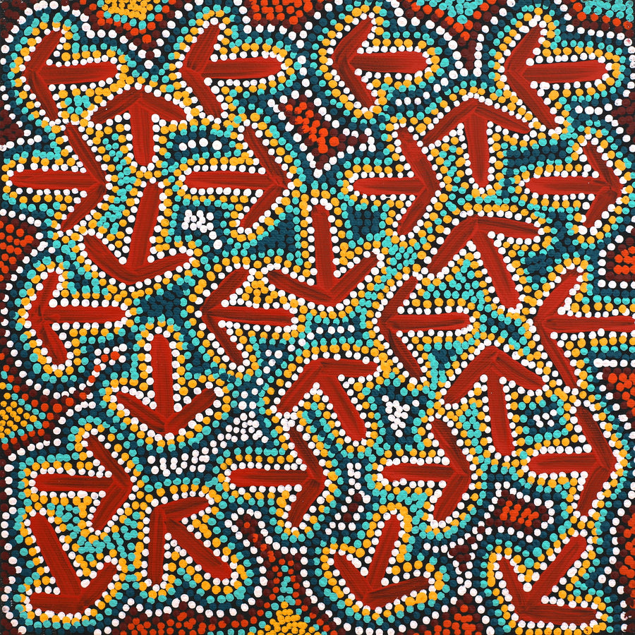 Aboriginal Artwork by Jeffrey Jangala Gallagher, Yankirri Jukurrpa (Emu Dreaming) - Ngarlikurlangu, 30x30cm
