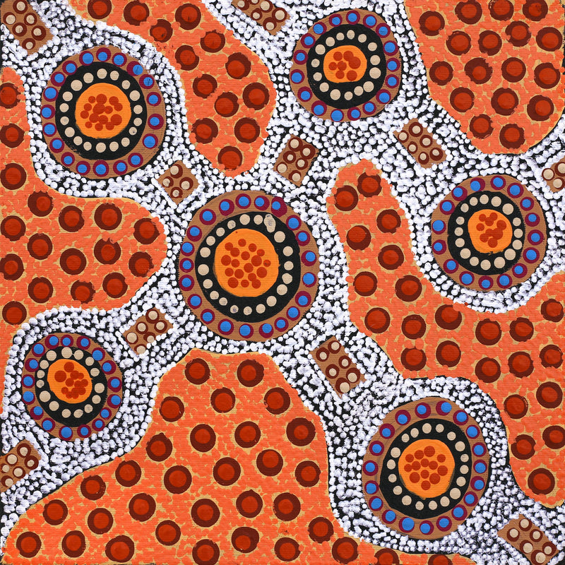 Aboriginal Artwork by Jennifer Napaljarri Lewis, Ngapa Jukurrpa (Water Dreaming) - Puyurru, 30x30cm
