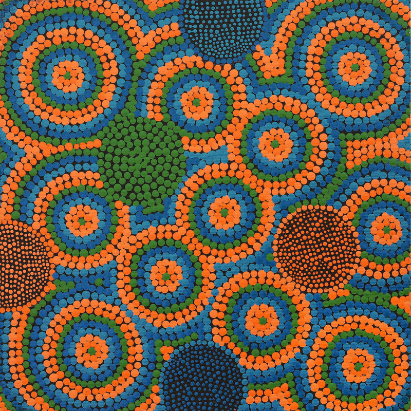 Aboriginal Artwork by Jezebel Napanangka Presley, Wanakiji Jukurrpa (Bush Tomato Dreaming), 30x30cm