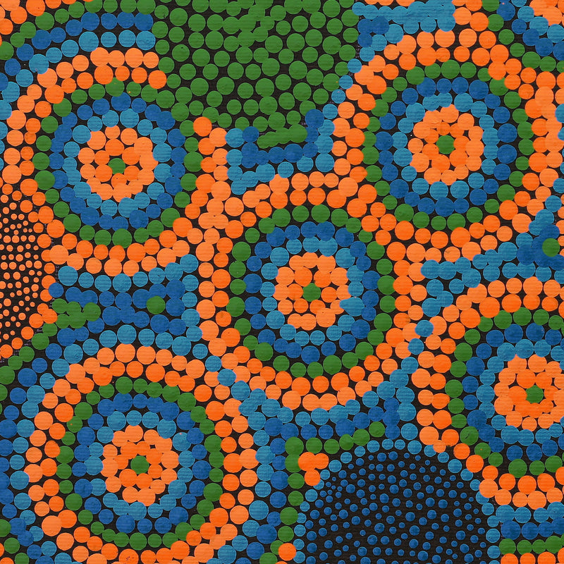 Aboriginal Artwork by Jezebel Napanangka Presley, Wanakiji Jukurrpa (Bush Tomato Dreaming), 30x30cm