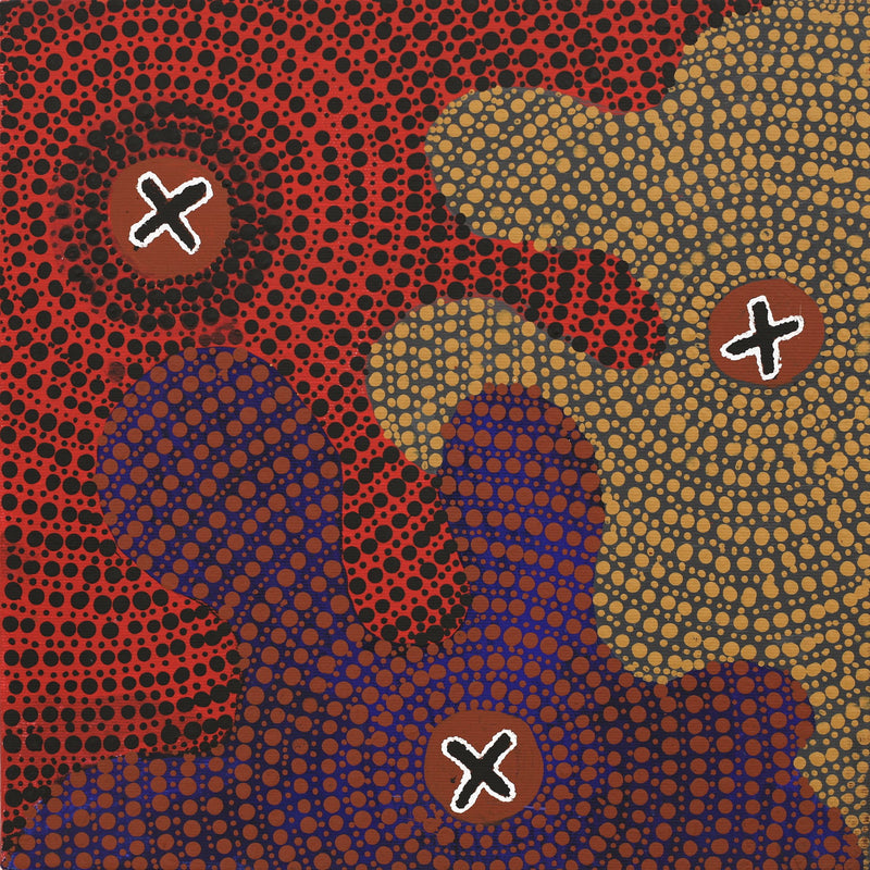 Aboriginal Artwork by Jill Nungarrayi Watson, Ngatijirri Jukurrpa (Budgerigar Dreaming), 30x30cm