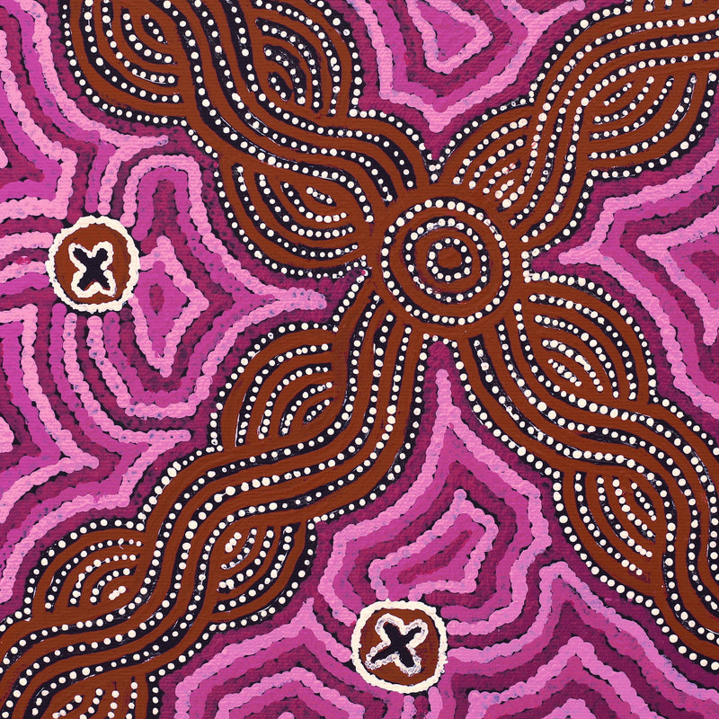 Aboriginal Artwork by Jill Nungarrayi Watson, Ngatijirri Jukurrpa (Budgerigar Dreaming), 30x30cm
