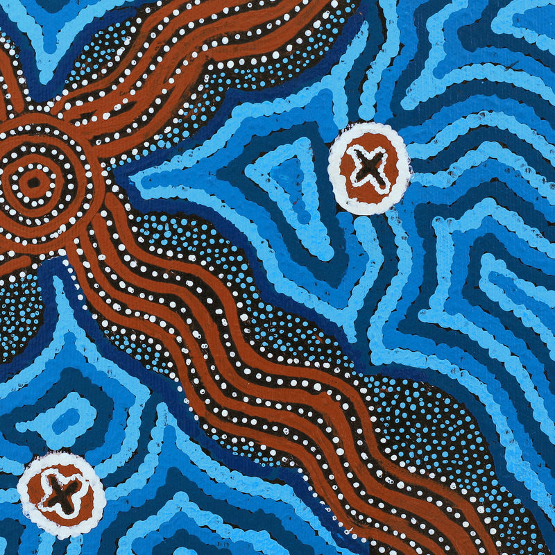 Aboriginal Artwork by Jill Nungarrayi Watson, Ngatijirri Jukurrpa (Budgerigar Dreaming), 30x30cm