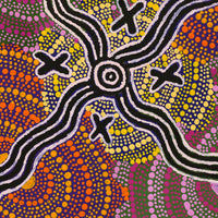 Aboriginal Artwork by Jill Nungarrayi Watson, Ngatijirri Jukurrpa (Budgerigar Dreaming), 30x30cm